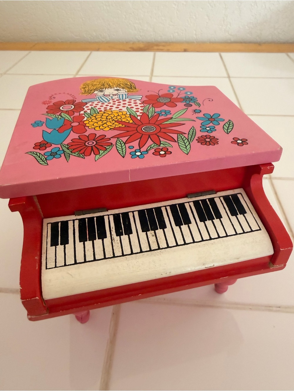 Vintage Napcoware Japan Grand Piano Wind Up Music Jewelry Box Working EUC
